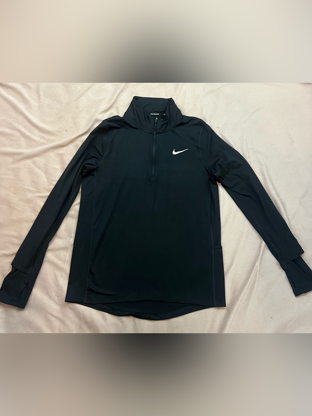 Nike Black Long-Sleeve Half-Zip Performance Top with White Swoosh - Picture 2 of 4